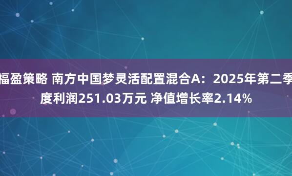 福盈策略 南方中国梦灵活配置混合A：2025年第二季度利润251.03万元 净值增长率2.14%